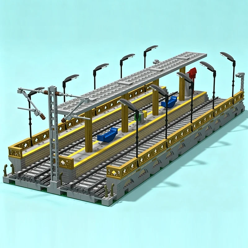 City Street View Model MOC Building Bricks Railway Train Platform Modular Technology Gifts Holiday Assemble Children Toys Suit