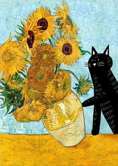 Monet Black Cat Van Gogh Sunflowers Jigsaw Puzzles 500/1000/1200/2000 PCS Modern Wall Decor for Living Room Bedroom Perfect Gift