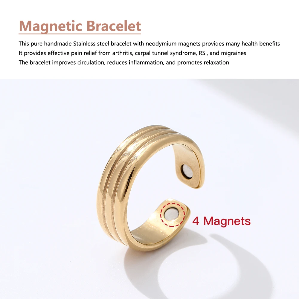 Cross-border new three-ring magnetic ring indentation pattern surface magnetic therapy opening stop snoring fat control jewelry