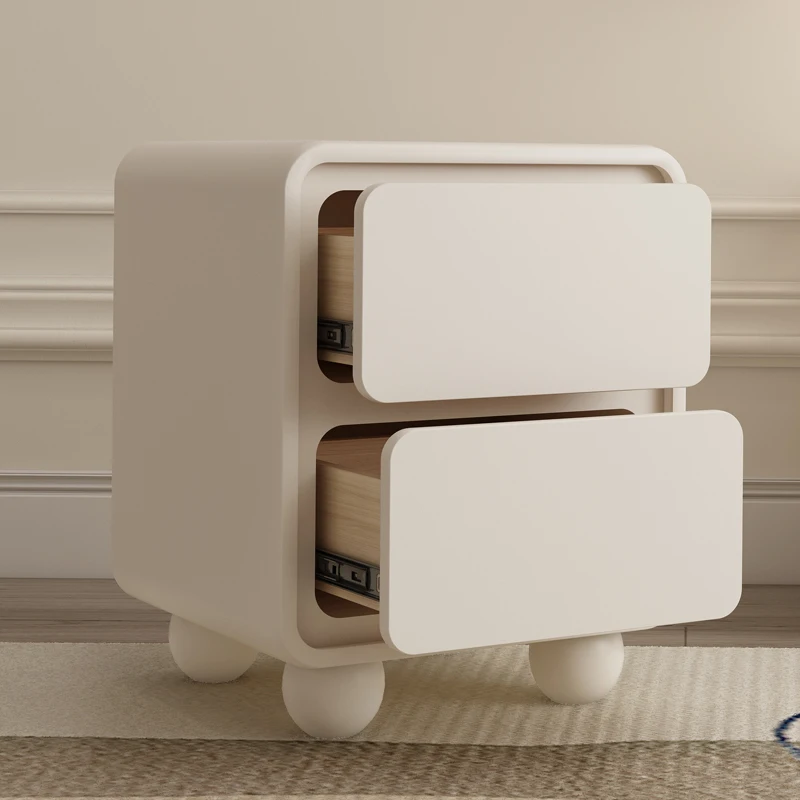 Cream wind bedside table white solid wood piano paint bedside table modern simple storage cabinet
