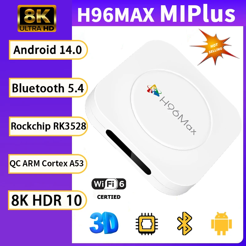 

ТВ-приставка H96MAX M1PLUS RK3528 4G + 32G 5G Dual Wifi6 4K 8K BT5.4 Google Voice Media Player Set Top Box Android 14 Smart TV Box