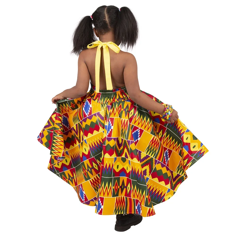 Bintarealwax Fashion Summer Africa Children Dress Dashiki Cute Girls Dresses Bazin Ruffles African Traditional Clothing WYT277