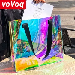 Bolso de mano de PVC con láser transparente para mujer, bolsa de hombro impermeable de gran capacidad, a la moda, gran oferta de verano