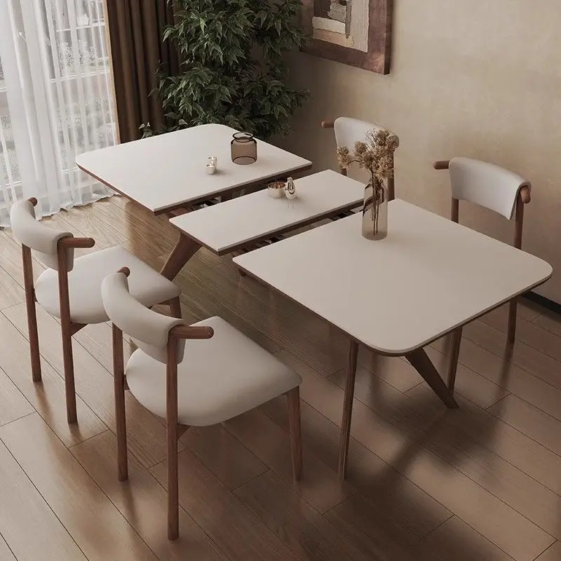 Sintered stone solid wood dining table, multifunctional foldable rectangular ash Nordic dining table, small apartment