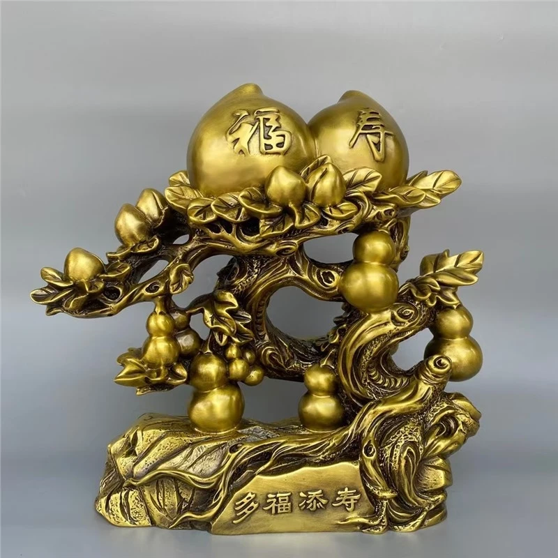 Pure copper longevity home and office decorative craft ornament, fortune gourd fairy peach birthday gift