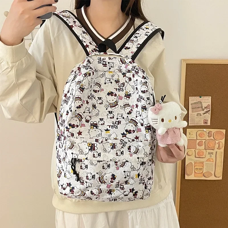 Sanrio HelloKitty Cute Cartoon Girl Large Capacity Simple College Style Students Teenagers Campus Backpack High School Backpack