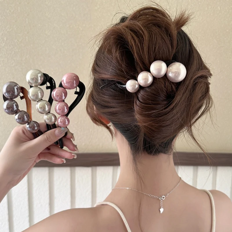 Simple Pearl Barrettes Temperament Headdress Back of Head Updo Hair Twist Hairgrips