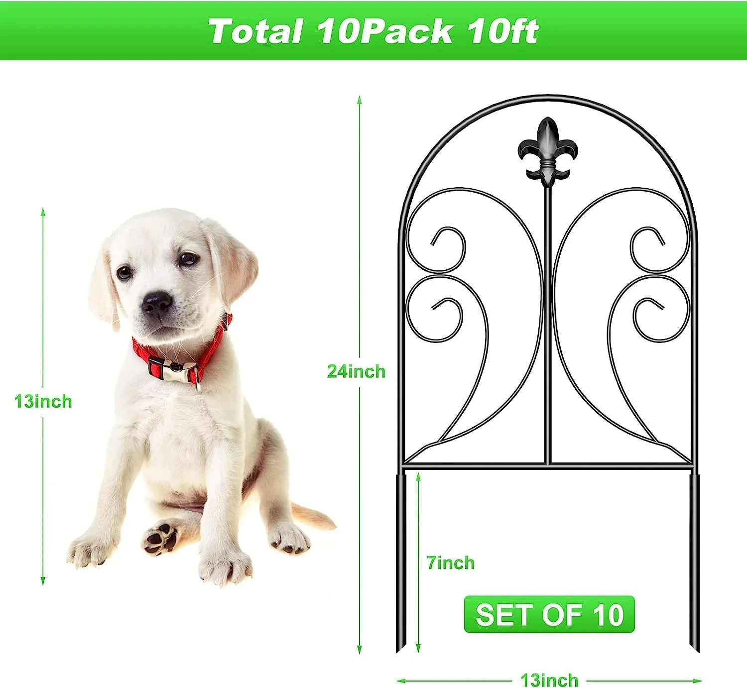 

10 Pack Solar LED Garden Fence - Rustproof Pet Barrier w/Ground Stakes, No-Dig Metal Edging for Yard/Patio