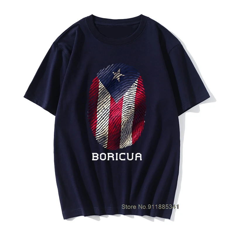 Puerto Rico Gifts T-shirt Men Flag T Shirt Fingerprint Tops Tees Vintage Striped Tshirts Summer 100% Cotton Cute Black Red