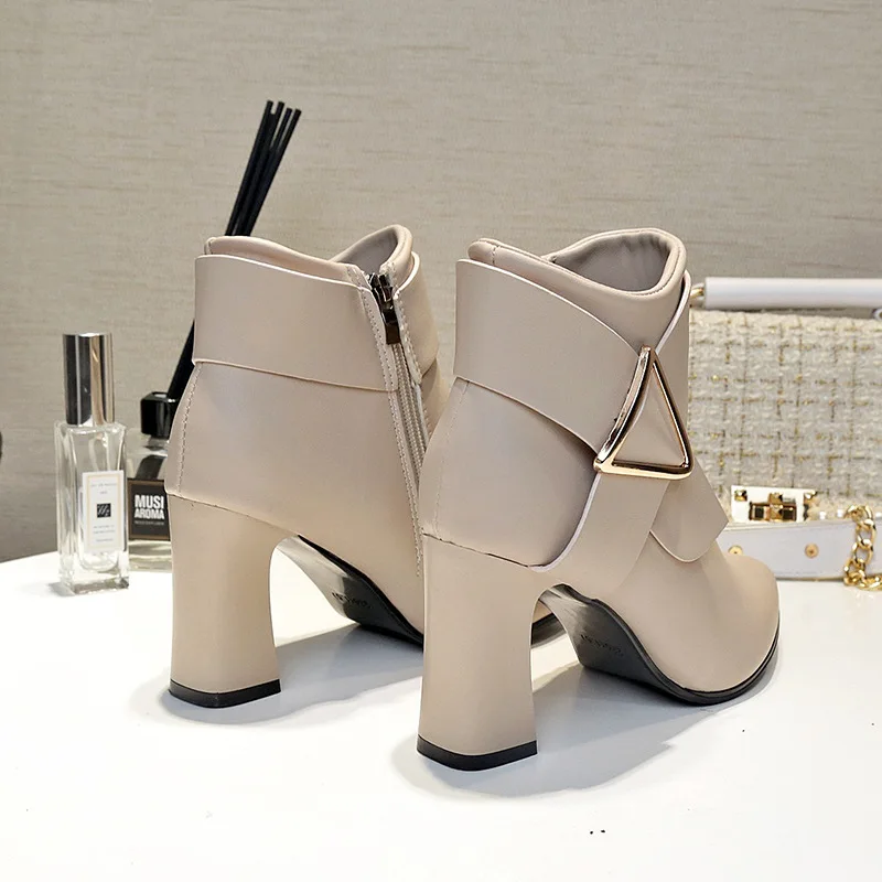 Women\'s Shoes 2024 Fashion pu leather Women\'s Boots Winter Pointed Toe Solid Sexy Dress Short Barrel Stilettos Thin Heels Boots