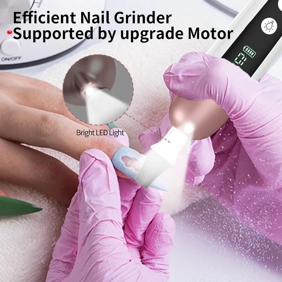 전문 매니큐어 및 페디큐어용 무선 전기 네일 파일 세트: 10가지 속도 설정 및 휴대용 네일 드릴 머신
