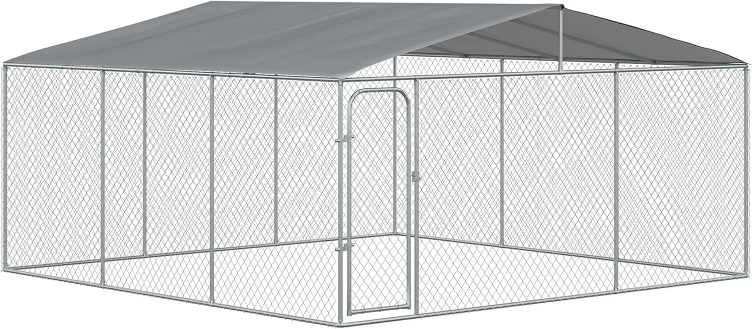 

PawHut Large Dog Kennel Outside, Heavy Duty Dog Cage with Waterproof Cover, Outdoor Fence Dog Run with Galvanized Chain Link,