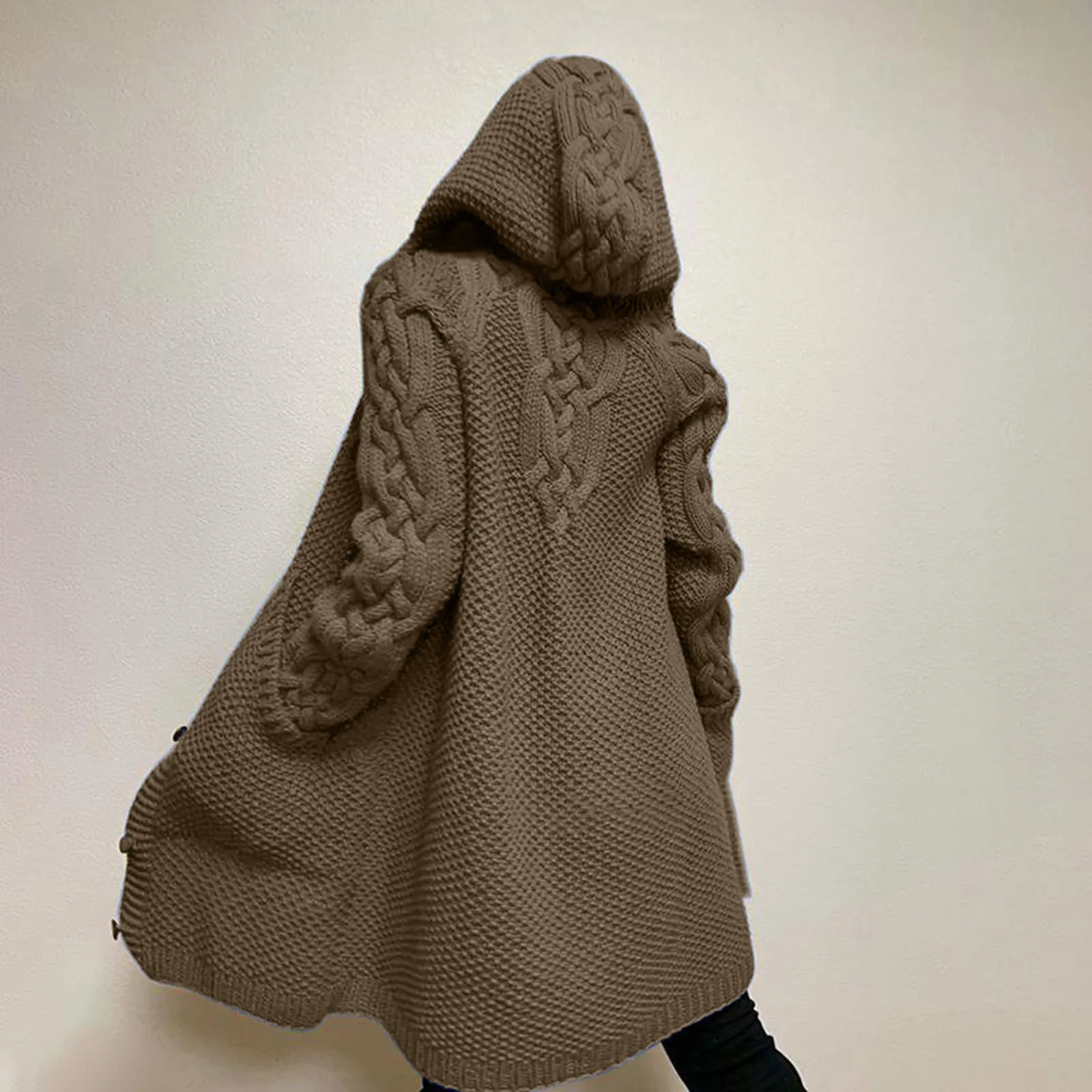 Autumn Winter 2022 New Fashion Long Sweater Women Hooded Thickened Medium Female Knitted Cardigan