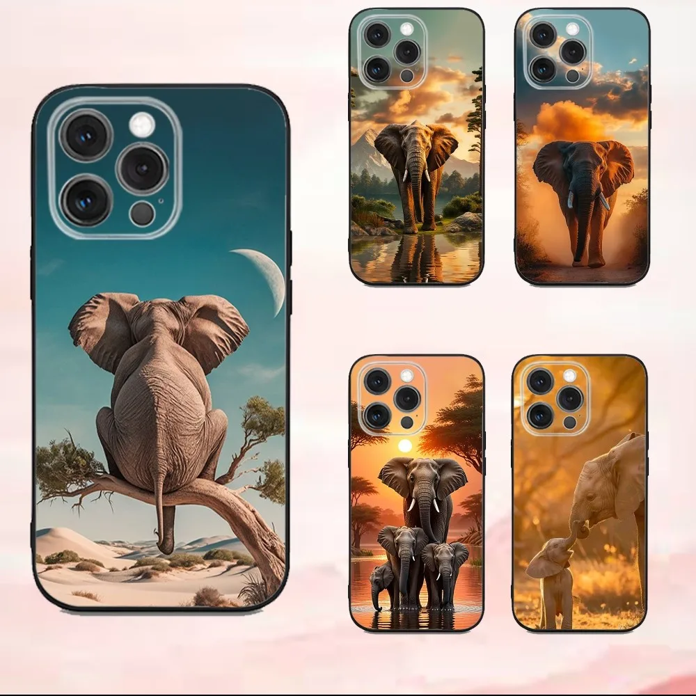 

Animal Elephant Phone Case For iPhone 16,15,14,13,12,11,Pro,X,XS,Max,XR,Plus,Mini Soft Black Cover