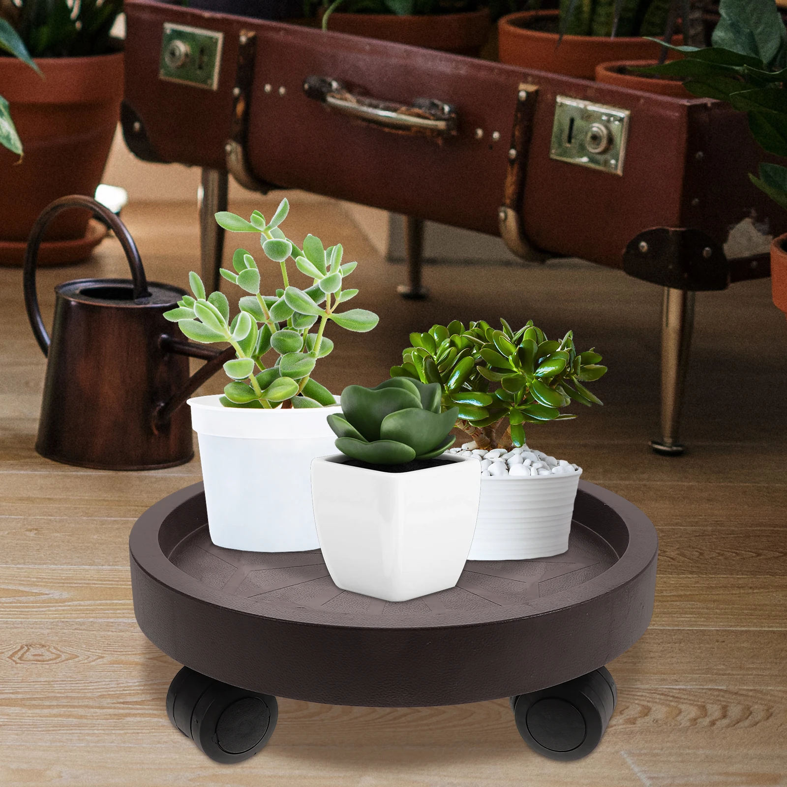 

Round Tempered Plastic Flower Pot Base Plants Flowerpot Moving Tray Household Movable with Wheels Roller Universal