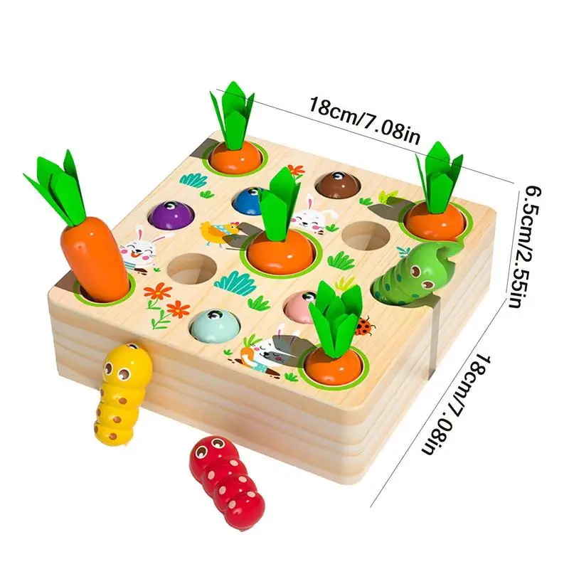 Infant Carrot Pulling Toy Carrot Shape Sorting Game Wooden Shape Sorter Colorful Carrot Shape Matching Puzzle Preschool Learning