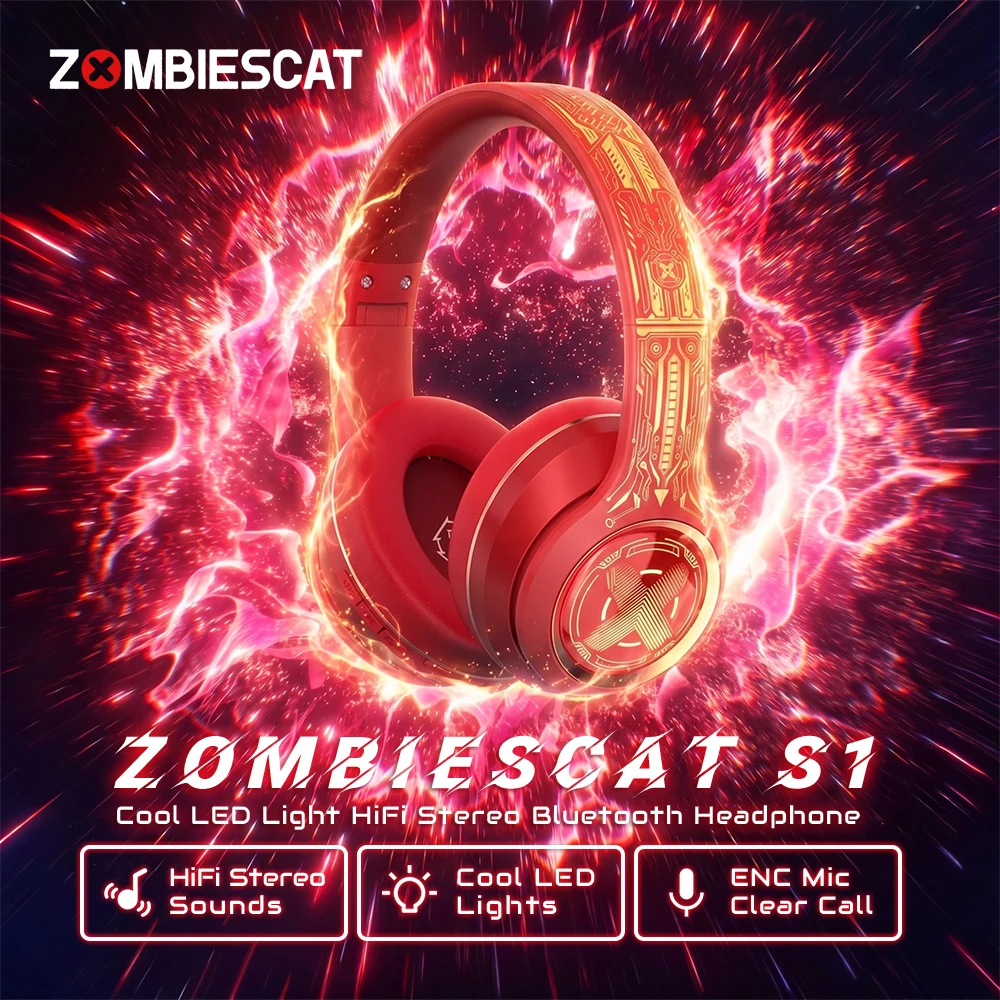 Zombiescat S1 Powerful Bass Bluetooth Headphones Wireless EN