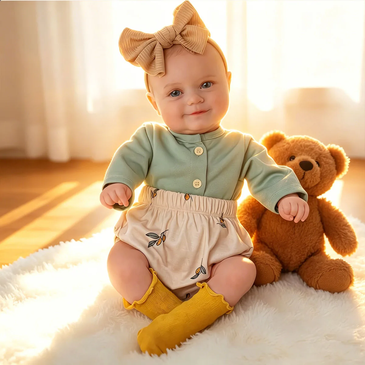 

22 Inch Reborn Baby Doll Girl, Realistic Lifelike Toddler Doll with Mint Green Outfit Soft Silicone Vinyl Handmade Reborn Dolls, Ideal Gift for Kids & Collectors