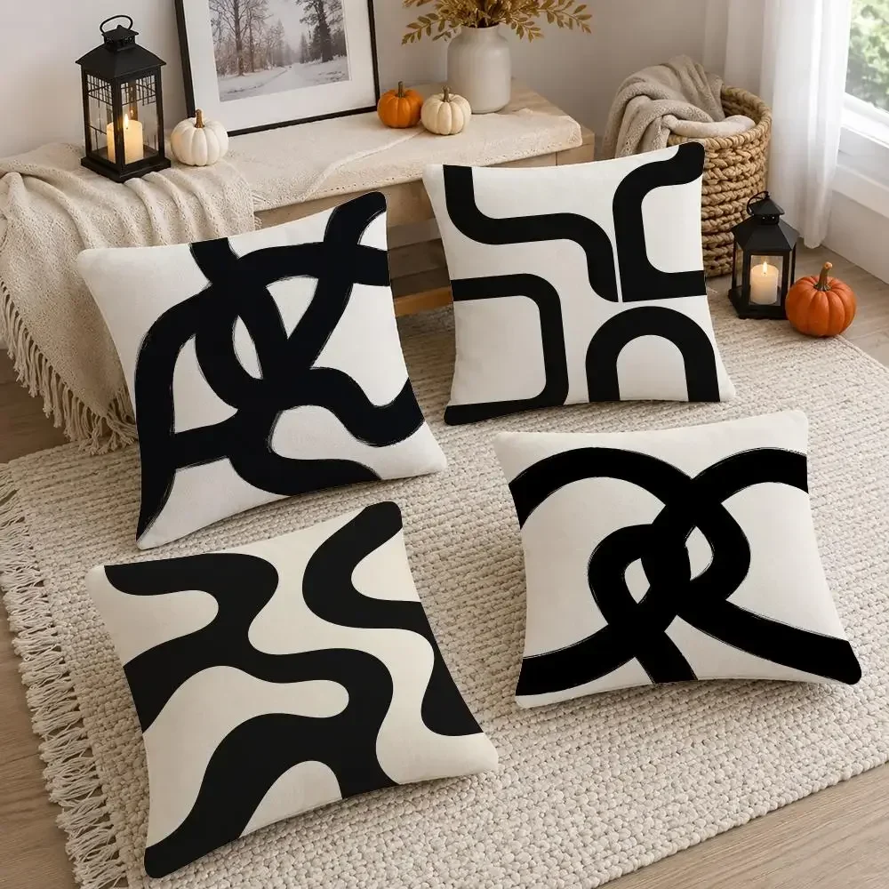 Pattern Abstract simple black line printed Cushion Cover Soft Fluffy Short Plush  Pillow Case  Sofa Bedroom Home Decor