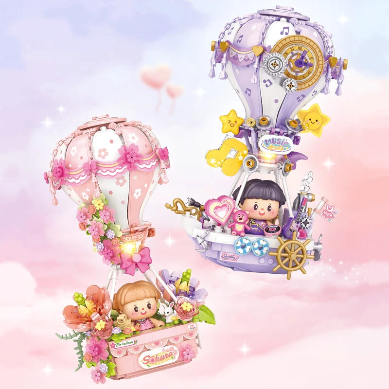 لوز كوكو منطاد الهواء الساخن اللبنات لعبة نموذج تجميعها الموسيقى منطاد الهواء الساخن الحلوى منطاد الهواء الساخن لعبة أطفال هدية