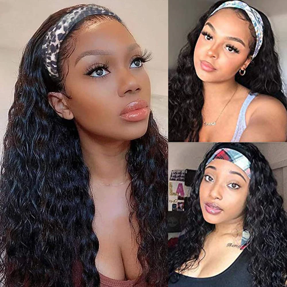 

Water Wave Headband Wig Human Hair Wear To Go Glueless Wigs Curly Remy Human Hair Wig Full Machine Made Half Wig Natural
