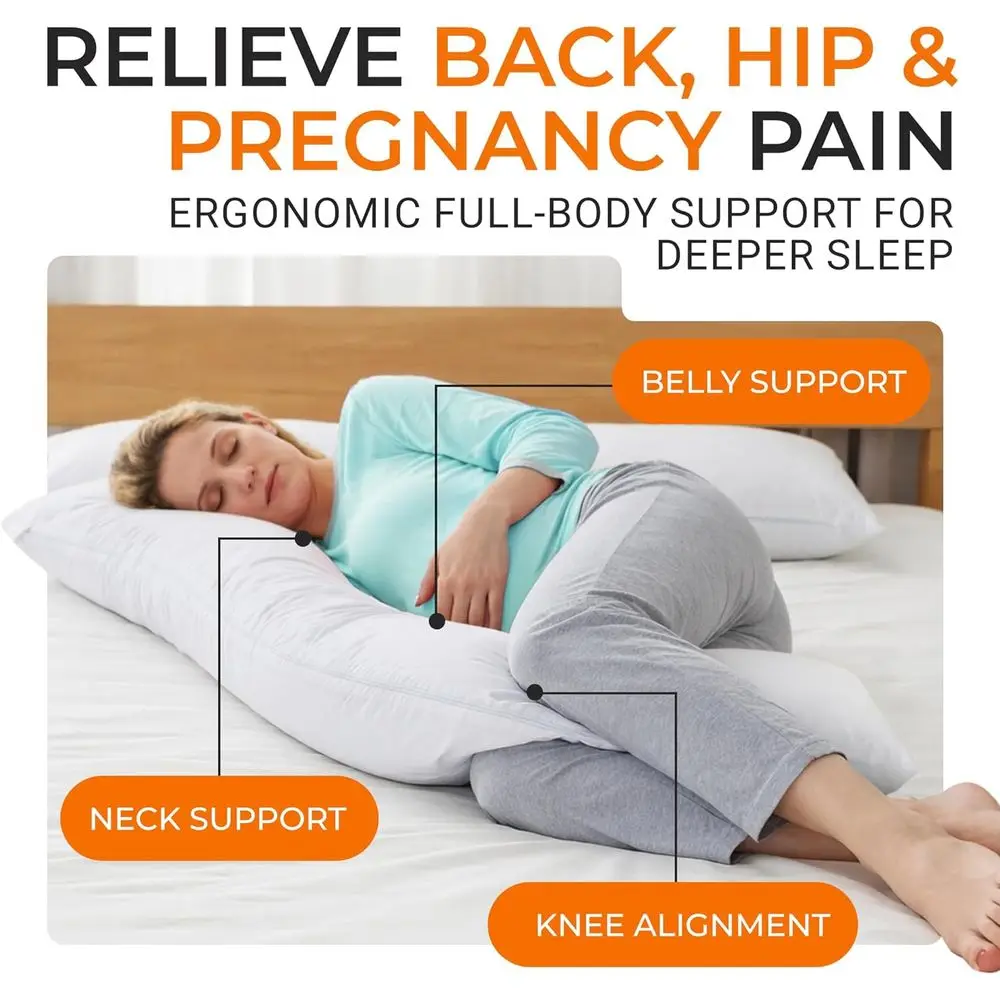 L Shaped Body Pillow - Down Alternative Full Body Pillow or Side Sleeper, Pregnancy, and Shoulder Support - Zippered Cover