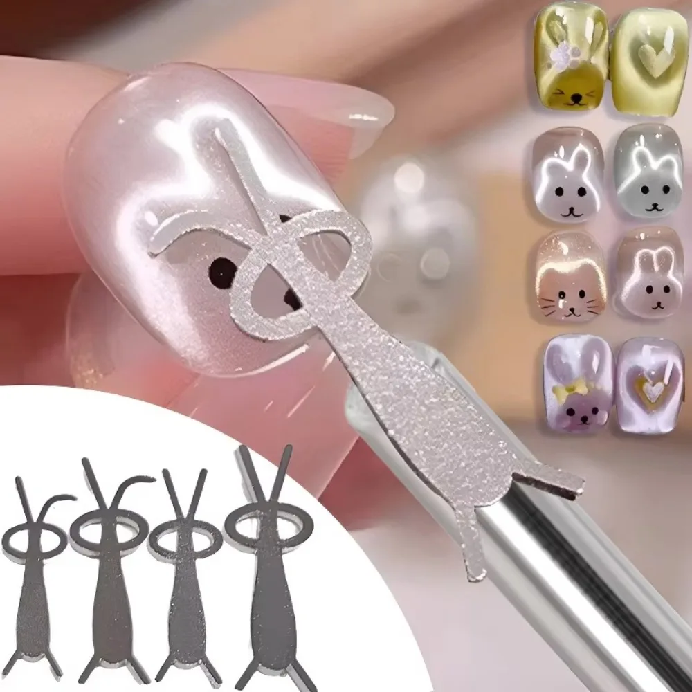 Eisen Kaninchen Nail Art Werkzeug DIY Maniküre Kit Passender Katzenaugen-Magnet für Nägel Kaninchenförmiger Führungsnagel-Magnet-Set