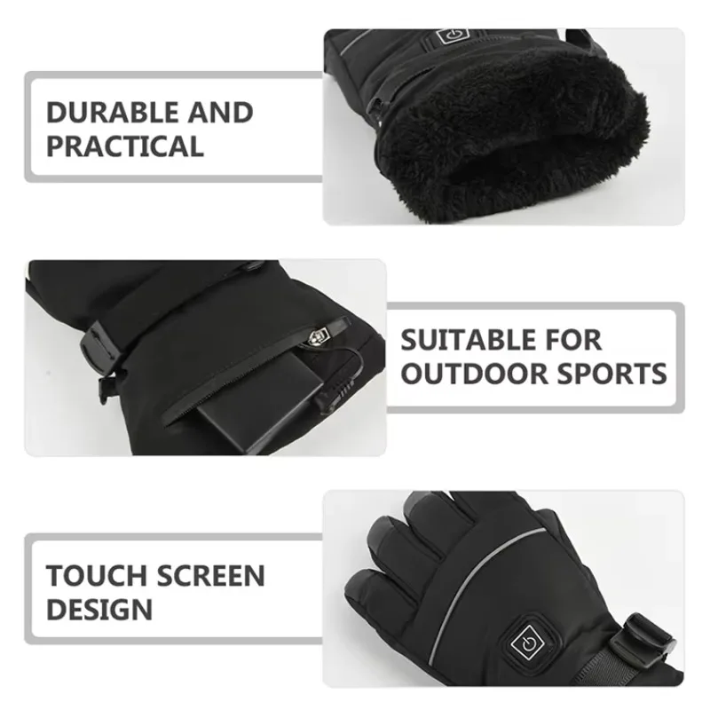 

2026Custom Logo High Quality Waterproof Touch Screen Winter Electric Heated Snow Skating Ski Sports Gloves With Battery
