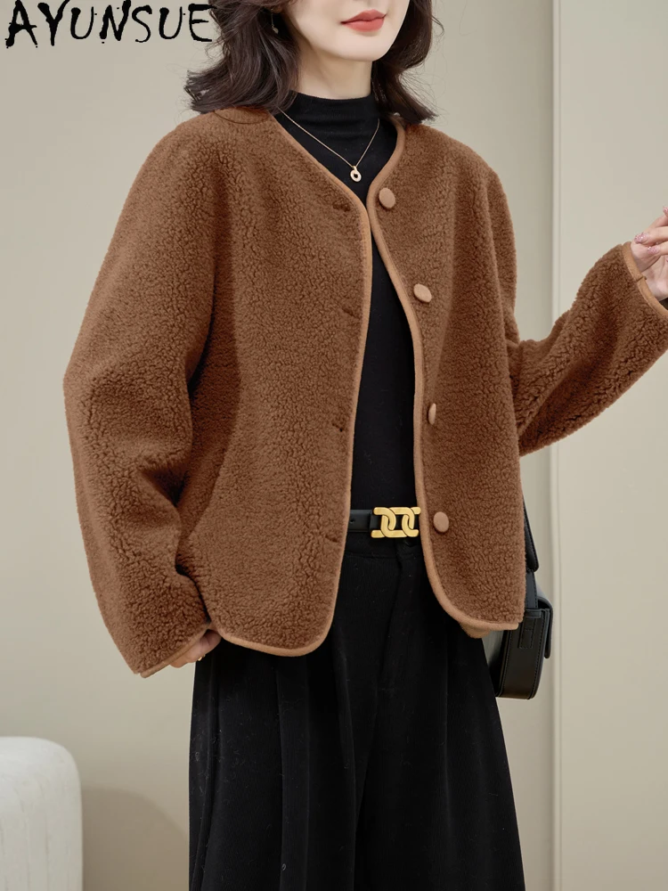 AYUNSUEขนสัตว์ธรรมชาติ 100% เสื้อแจ็คเก็ตสตรี 2025 ฤดูใบไม้ร่วงฤดูหนาวเม็ดLamb Fur Jacketเสื้อผ้าผู้หญิงคุณภาพสูงRopa Para Mujer