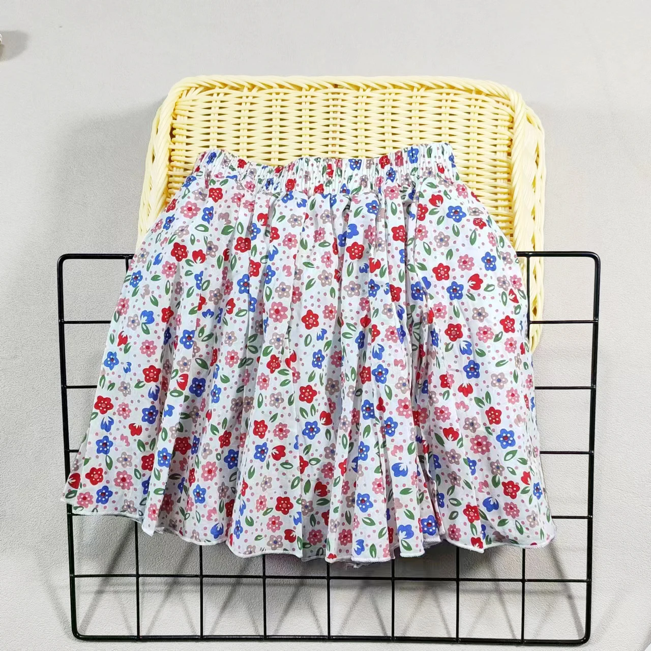 Girl\'s Cotton Floral Princess Hundred Fold Skirt Sweet Big Girl Tutu Skirt Elastic Waist Mini Skirt, Children\'s Skirt