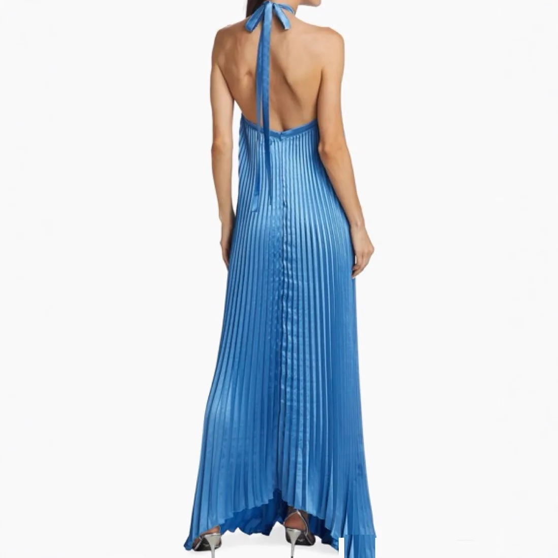 Fashion Pleated Solid Color Long Dress Sexy Halter Hollow Out Loose Evening Dress Women Elegant Sleeveless Backless Party Dress - view 3