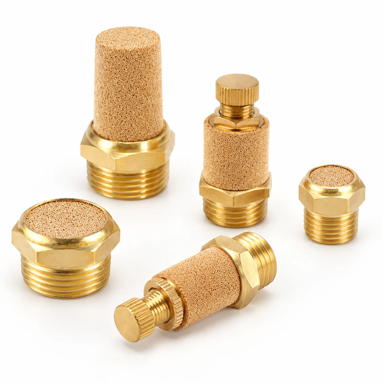 Pneumatic Brass Exhaust Muffler M5 1/8 1/4 3/8 1/2 BSP Male Thread Adjustable Long Short Air Flow Noise Reducer Valve Fitting