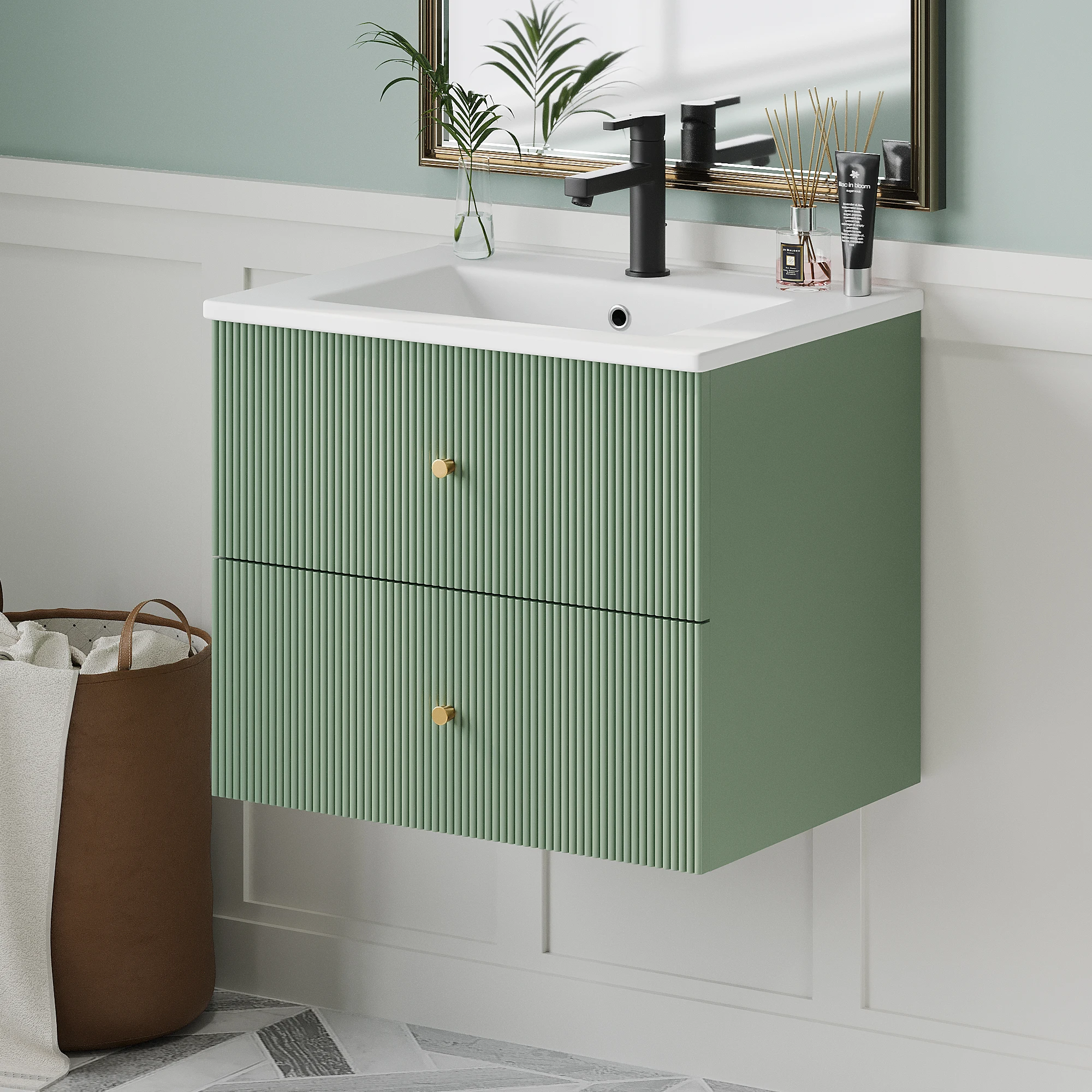 24-Inch Wall-Mounted Bathroom Vanity with 2 Drawers & Ceramic Sink - Modern Space-Saving Design for Small Bathrooms