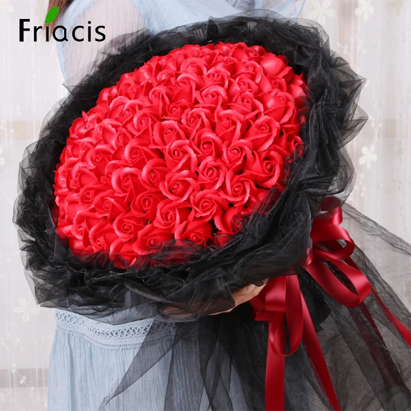 99 Red Roses Bouquet Soap Flower 520 Valentine's Day Gift for Girlfriend Proposal Confession Birthday Gift Artificial Flower