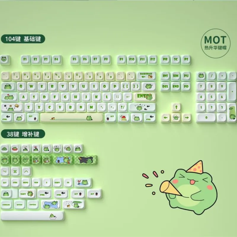 146 Key Frog Green Keycaps Set MOT Profile PBT Thermal Sublimation Customized Cute Key Caps Mechanical Keyboard Keycap Aesthetic