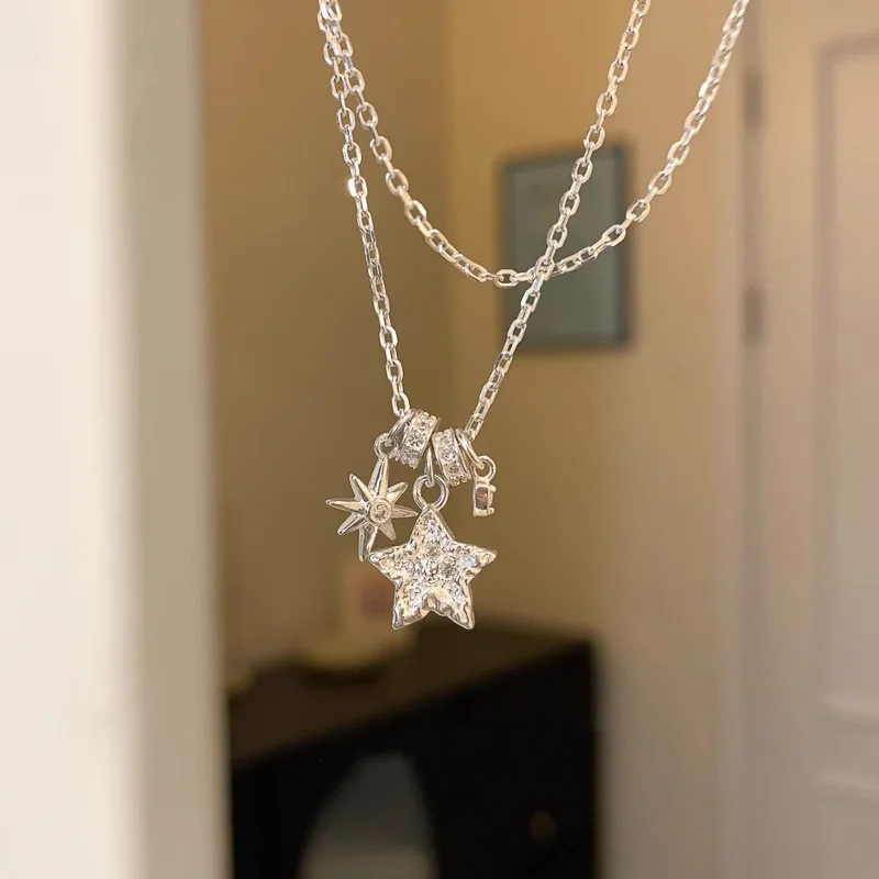 

New 925 Sterling Silver Star Necklace Personality Charm Geometric Pendant Choker Birthday Gift Women's Fine Jewelry