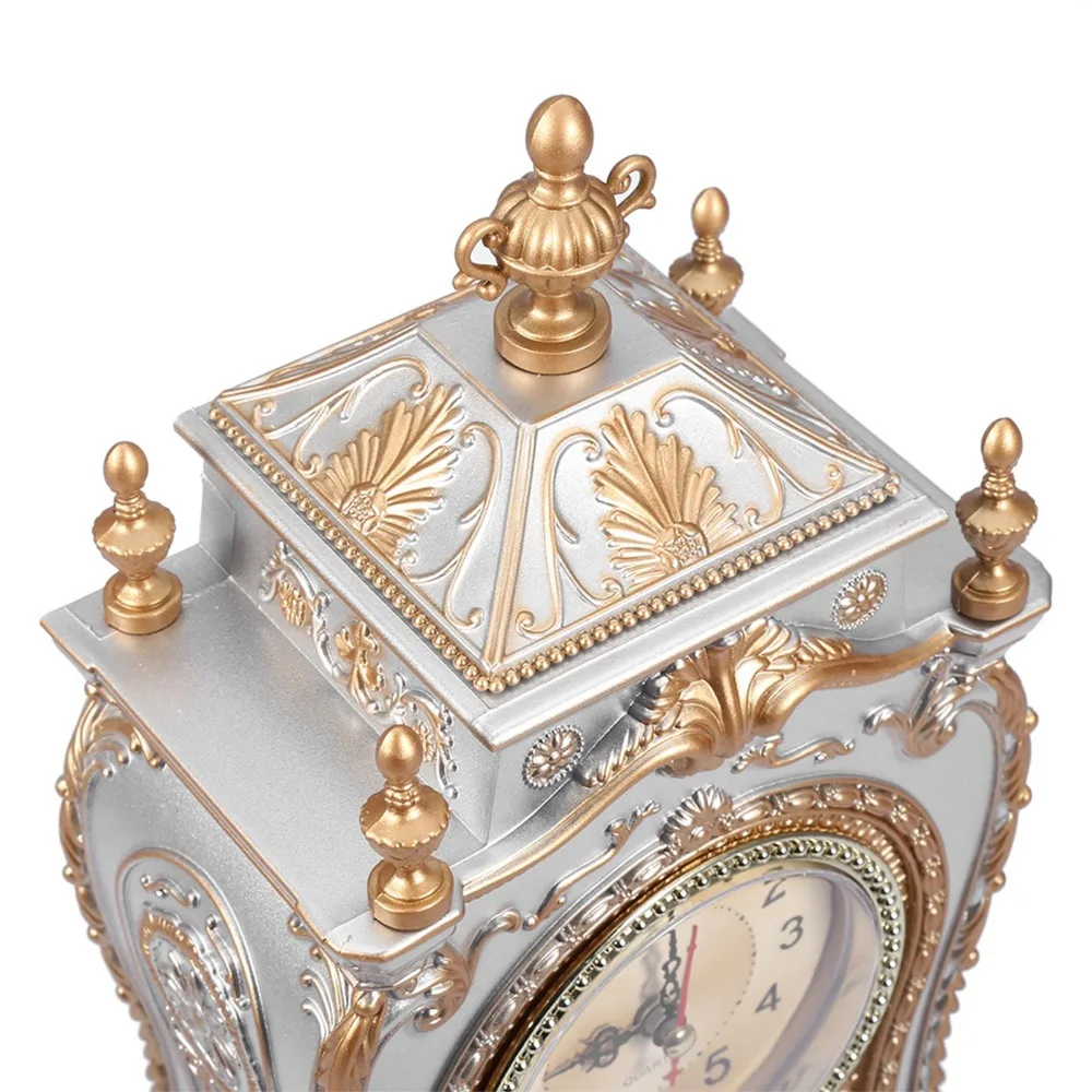 White Brown Vintage Desk Clock European Style 12 Songs Antique Table Clock Music Time Reporting Swing Pendulum