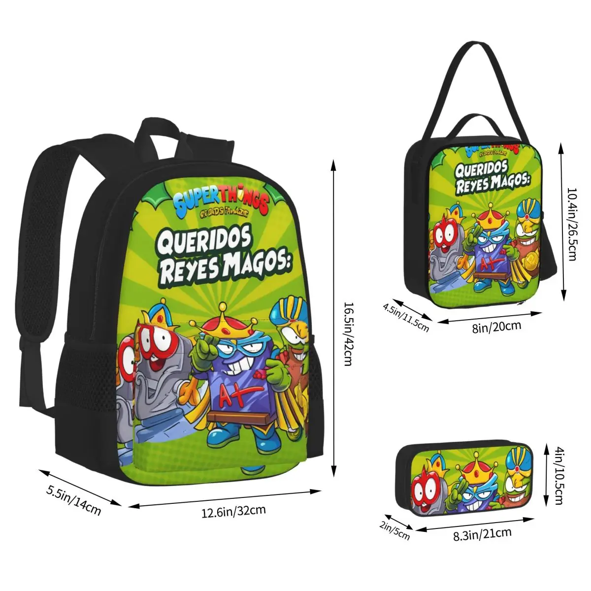 3pecs/set SuperThings Cartoon Backpack for Student Kazoom Power Kindergarten College Shoulder Bag Lunch bag Pencil Case