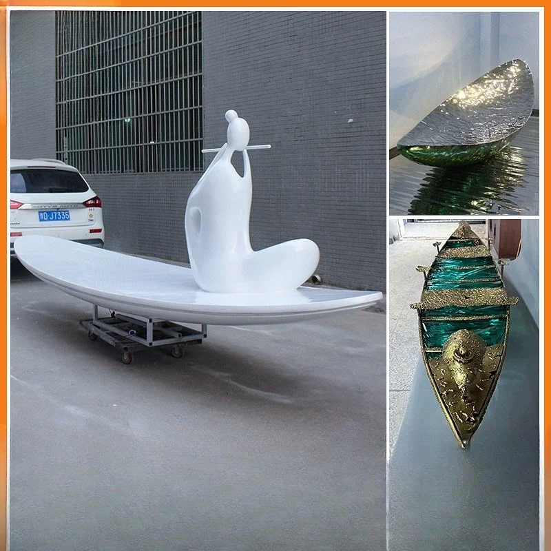 Outdoor landscape sculpture, office building hotel lobby metal art ornament, stainless steel abstract boat sculpture