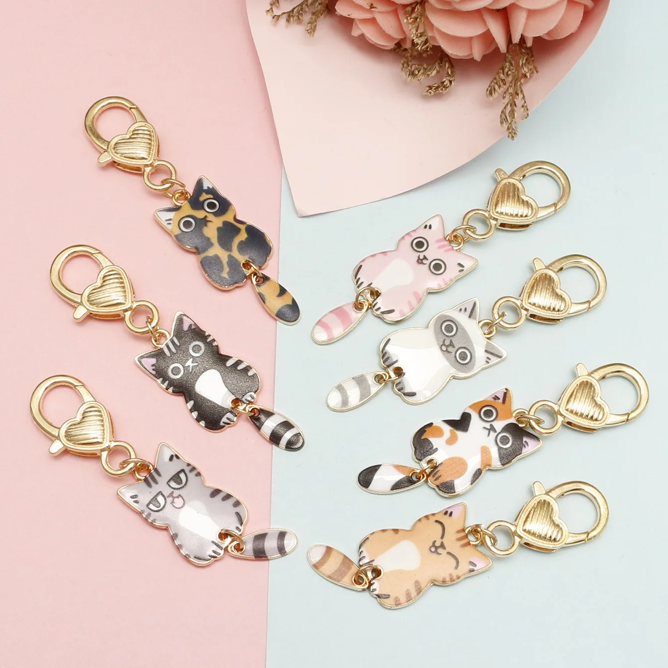 

10Pcs Cat and Markers Alloy Drop Oil Printing Cat Charm Animal Lobster Buckle Kit Pendant For Enamel DIY Jewelry Accessories