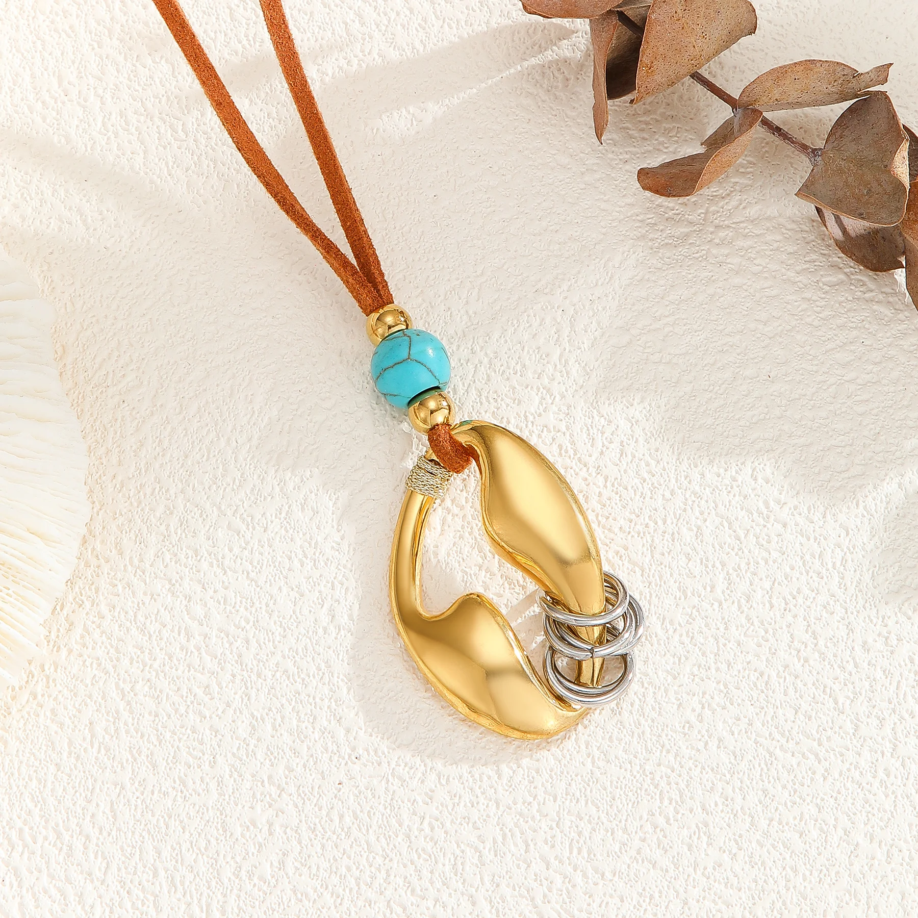 خمر الذهب اللون الشمس القوس زهرة قلادة القلائد للنساء البني الجلد المدبوغ الحبل الفيروز الخرز سلسلة المختنق الشتاء مجوهرات هدية #5