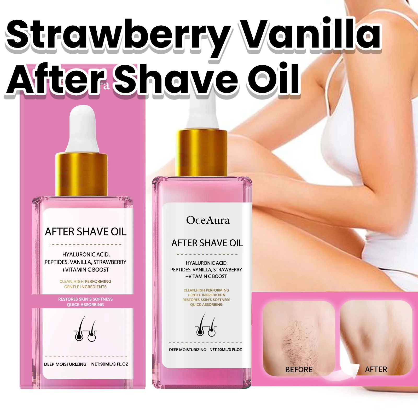 Strawberry Vanilla After Shave Oil Women For Smooth Skin Soft Serve After Shave Oil Shave Oil Prevent Ingrown Hairs & Dryness