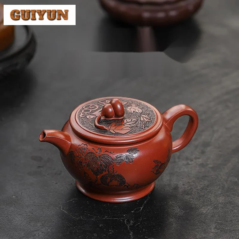 

200ml Yixing Purple Clay Teapots Famous Artists Handmade Xishi Tea Pot Dragon's Blood Sand Kettle Chinese Zisha Tea Set Teaware