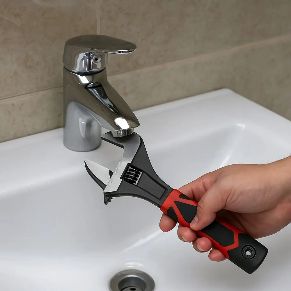 

Short Handle Bathroom Wrench Large Opening Sturdy Adjustable Spanner Easy to Use Tube Nut Toilet Sink Plumbing Wrench Nut Key