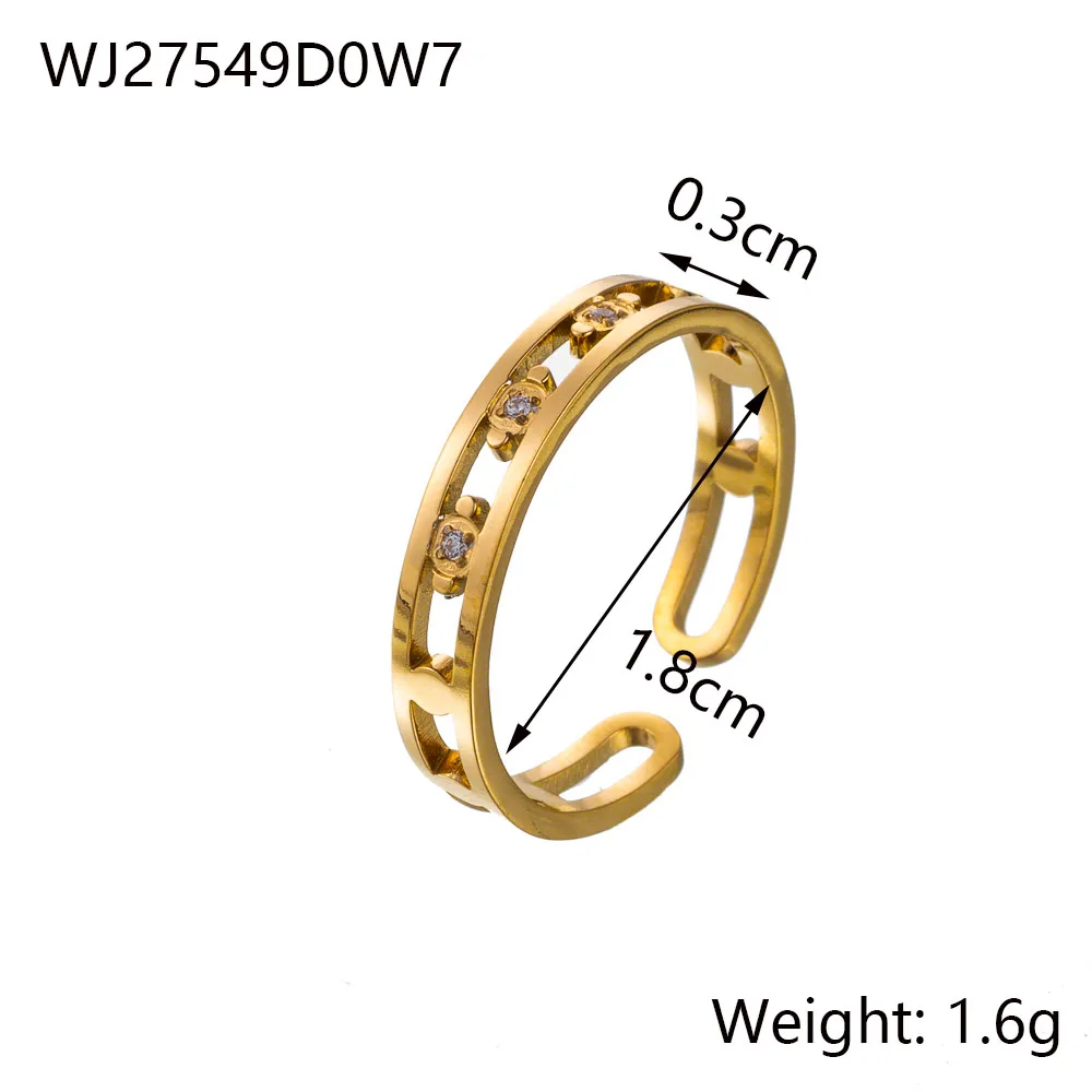 CARLIDANA Ins Geometric Fashion Irregular Hollow Muti Layer Chain 18K Gold Plated Stainless Steel Open Ring for Women Jewelry image 6