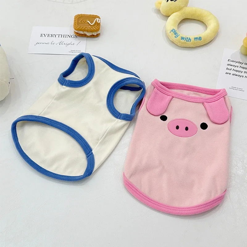 Pink Pig Pet Vest Teddy Poodle Summer Clothes Cute Embroidery T-shirt Puppy Casual Two Legs Clothes Dog Products