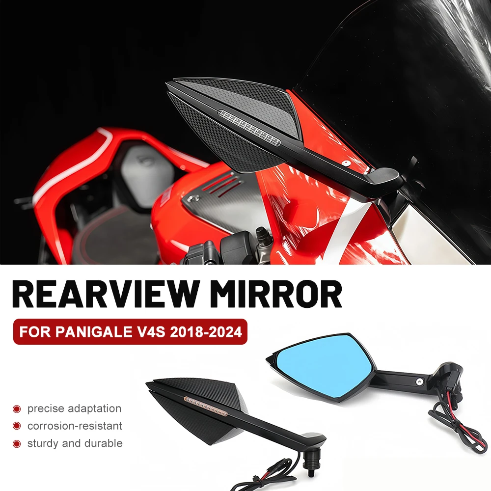 For Panigale V4S2018-2024 Motorcycle Rearview Mirror Blue Glass Sport Winglet Mirror Kits Rotatable Wind Wing Mirrors