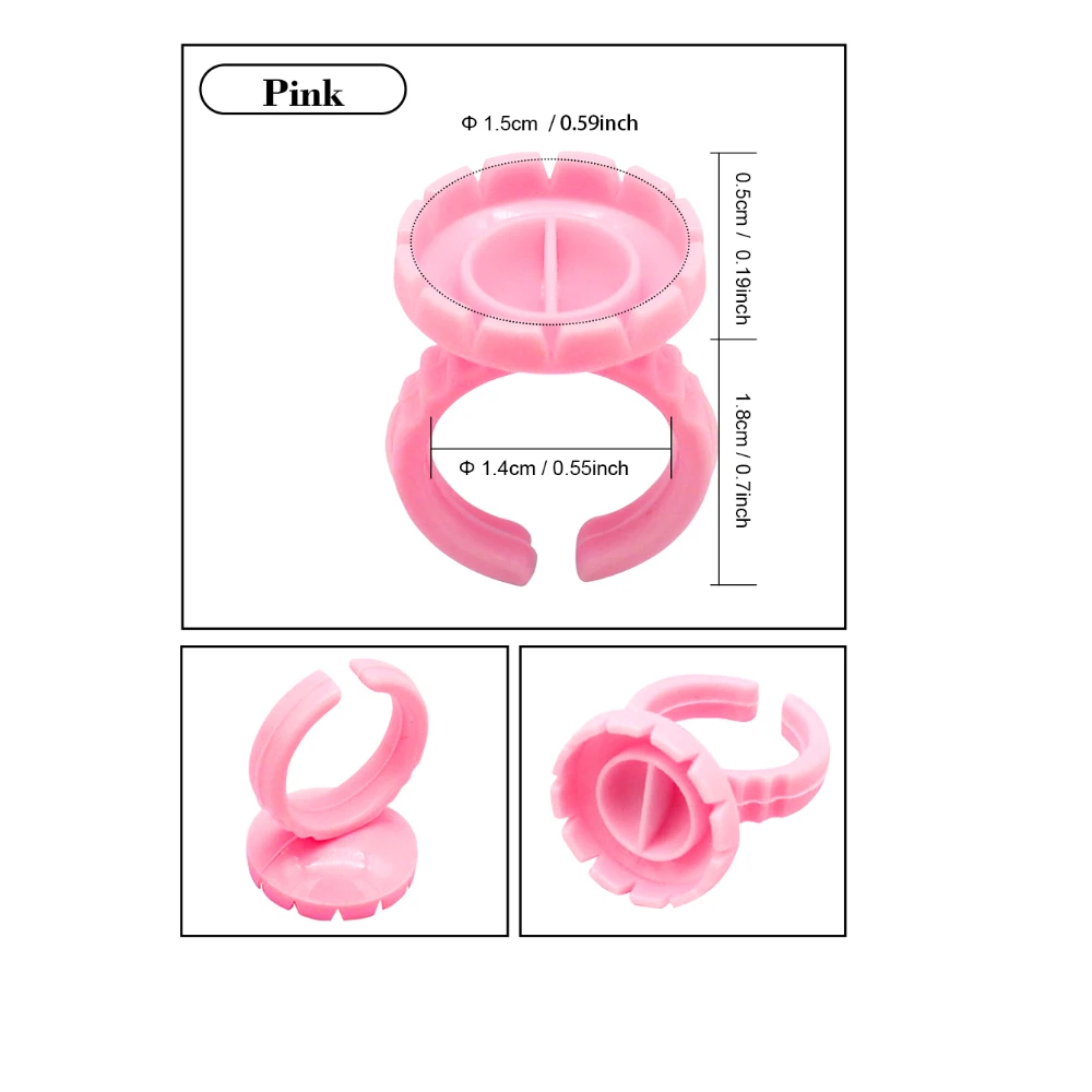 Yelix Lash Glue Holder Pink Rings for Adhesive Eyelash Extensions Plastic Glue Ring Cups for Eyelashes Lash Extension Supplies