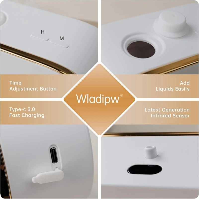 เครื่องจ่ายสบู่โฟมอัตโนมัติพร้อม HD LED นาฬิกาดิจิตอลเครื่องจ่ายสบู่โฟมติดผนังแบบชาร์จไฟได้ 12 ออนซ์ (สีขาว) ทนทาน