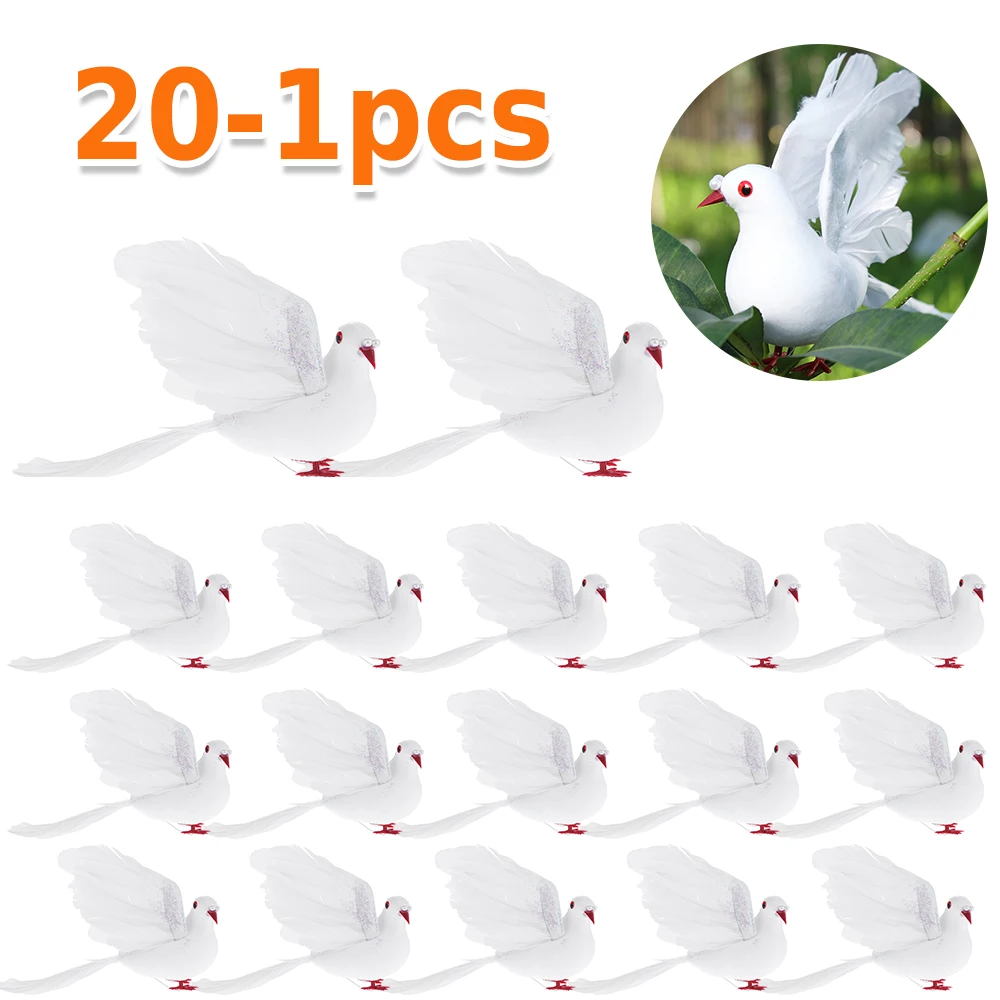 

20-1 шт. искусственный белый голубь пластиковые перья любовь мир голубей птица моделирование фигурки домашний стол Сад висячие украшения
